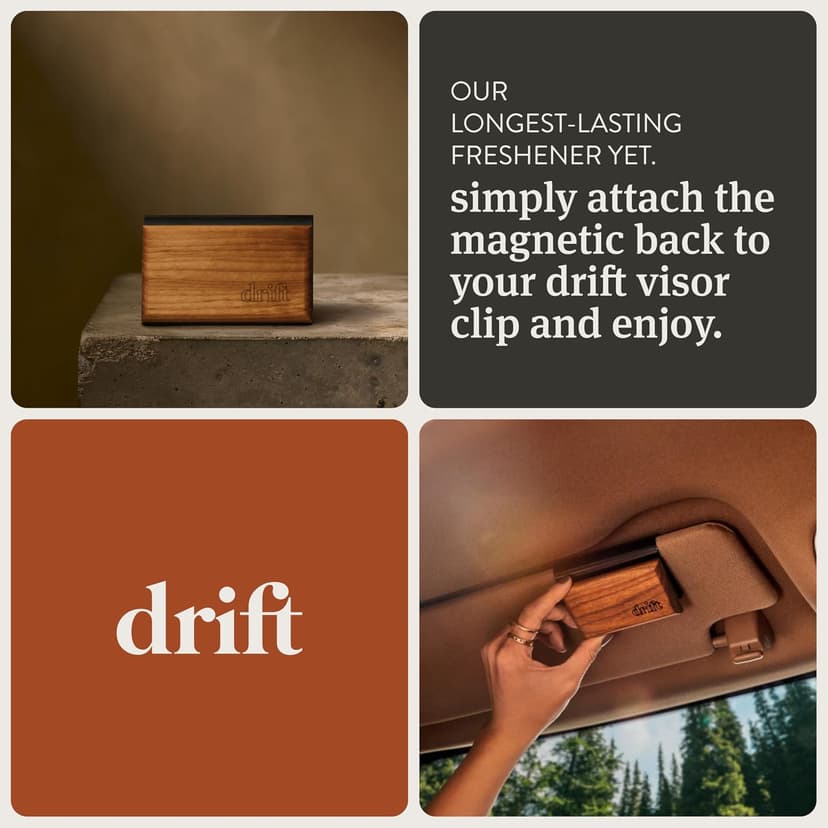Drift Car Air Freshener - The Original Wood Air Freshener - Car Odor Eliminator - Long Lasting Scent - Auto Accessories - Metal Clip - Essential Oils - Clean Ingredients - Amber Scent Starter Kit B0C1HCCK2T