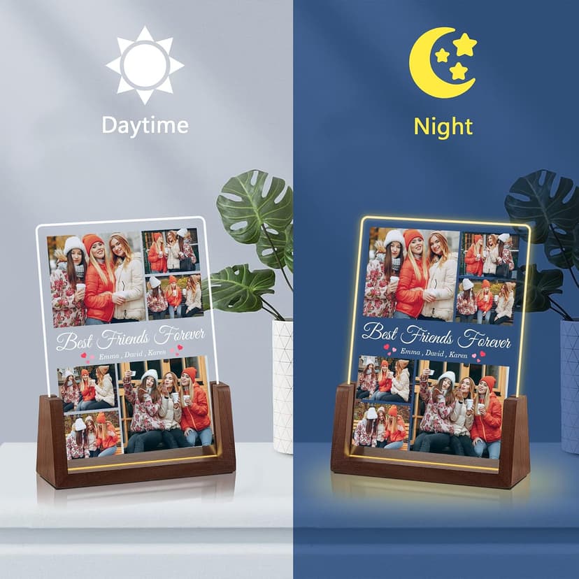 Ship Next Day, Customized Long Distance Friendship Gifts, Custom Friend Night Light, Christmas Anniversary Birthday Gifts Best Friend Birthday Gifts for Women, Custom Best Friend Photo Frame B0DP9GVTRX