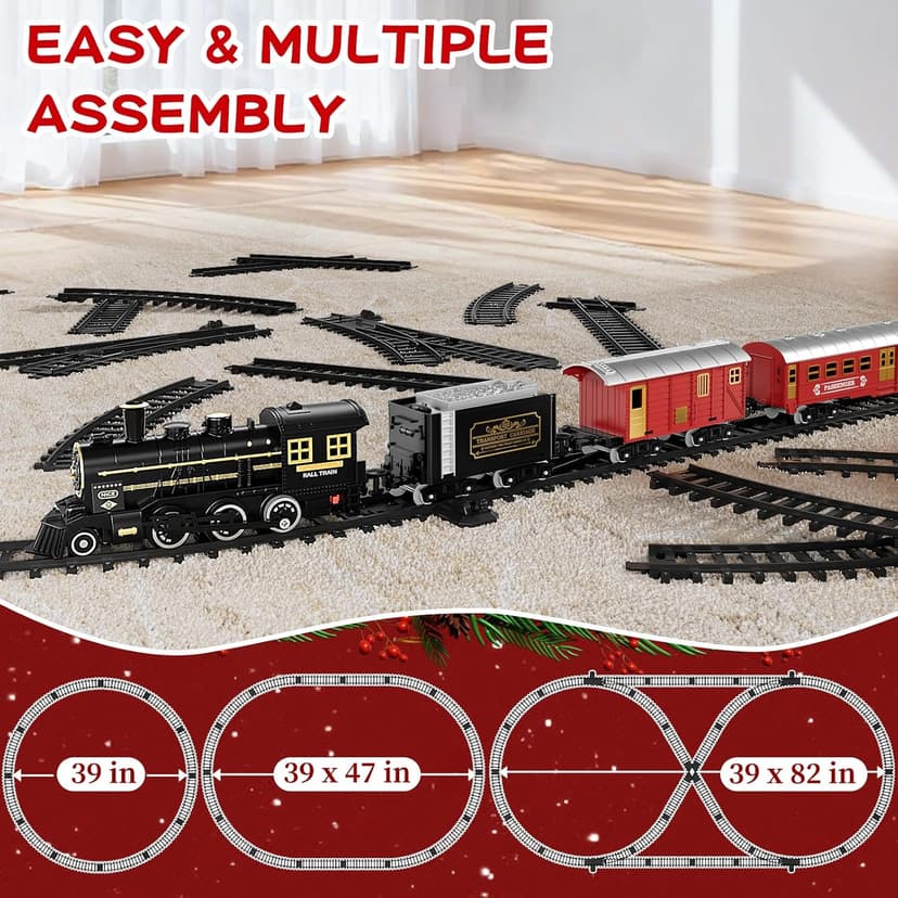 NIPLOOOW Train Set for Kids 4-8, Electric Train Toy with Realistic Sound, Lights and Smoke for Under Christmas Tree,Toddler Model Trains for 3 4 5 6 7 8 Years Old Kids Toys Gifts