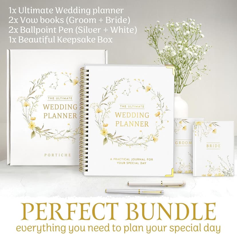 All-In-One Wedding Planner Book | Wedding Planning Organizer, Bridal Planner & Vow Books Set | Wedding Countdown Calendar | Bride Planner | Wedding Gift