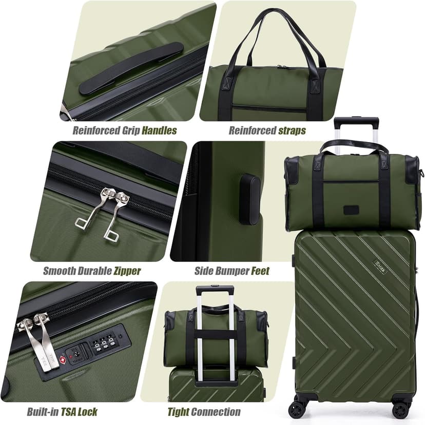 Eeeza Luggage Sets 5 Piece, Suitcases with Wheels, ABS Hard Case Luggage with TSA Lock Spinner Wheels, Carry On Luggage Set(5 Piece Sets (20"/24"/28"/DB/TB))