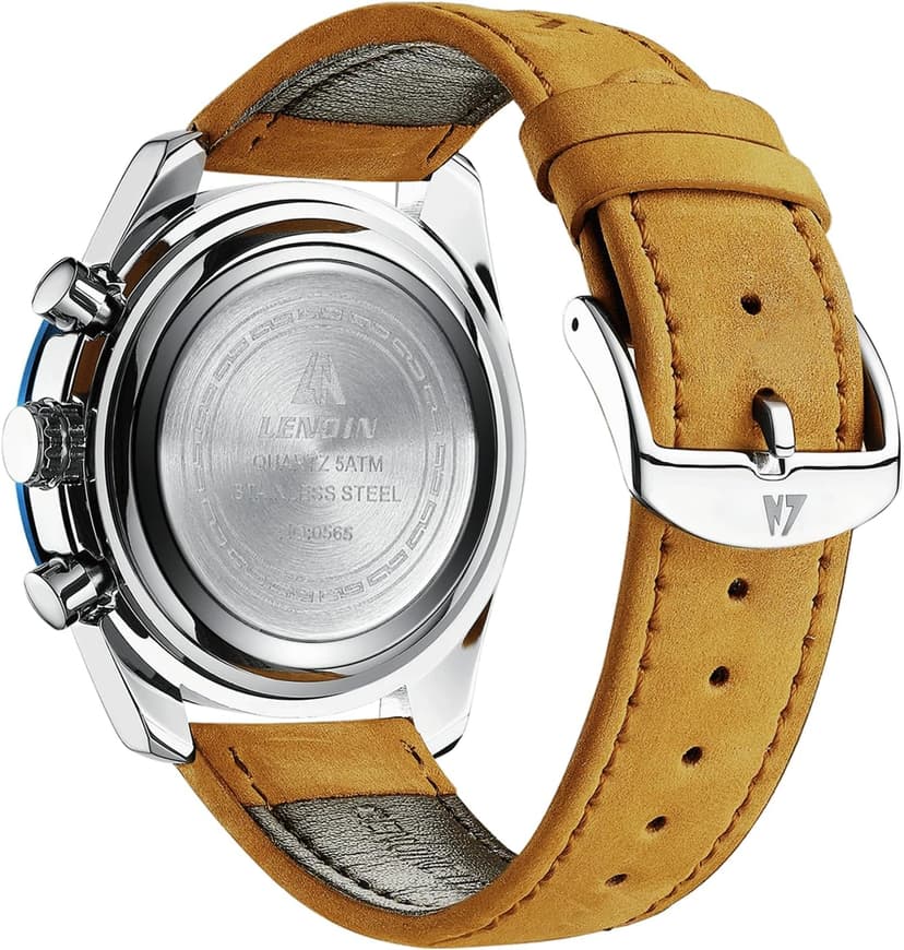 LN LENQIN Mens Watches Leather Watch Analog Quartz Watch for Men Luminous Luxury Fashion Business Casual 30M Waterproof Men's Wrist Watches with Date