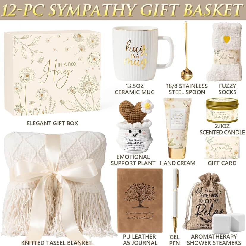Loss of Mother Father Husband Bereavement Grief Gifts, Sorry for Your Loss Care Package Memorial Miscarriage Gift for Mothers Sympathy Gift Baskets for Loss of Loved One, Condolences Gift Hug in a Box B0GQZF28G9