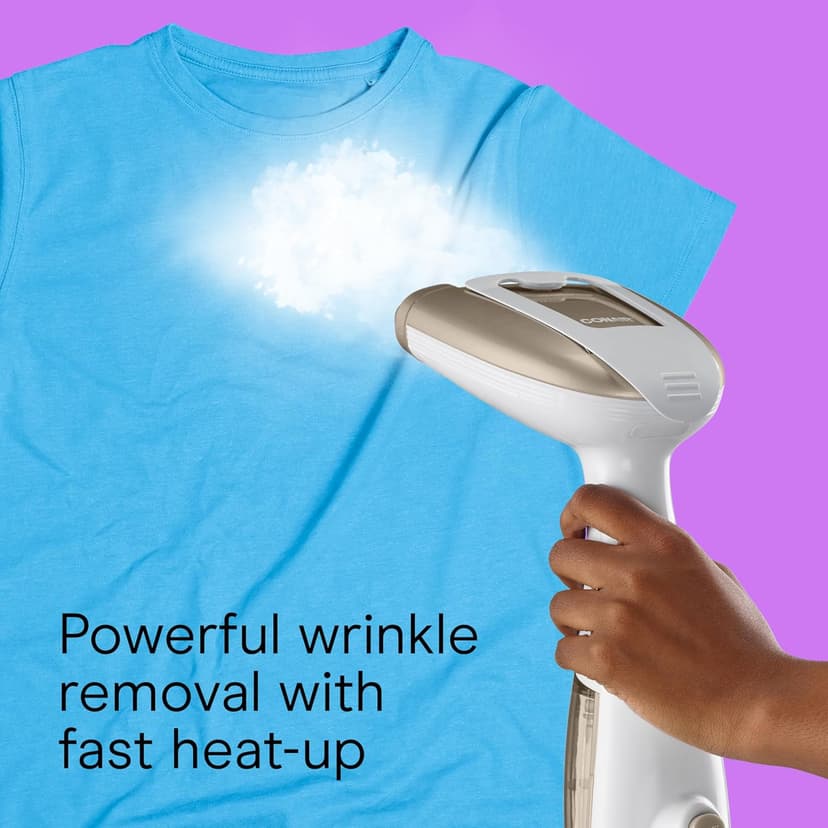 Conair Handheld Garment Steamer for Clothes, Turbo ExtremeSteam 1875W Fabric Steamer, Portable Handheld Design, Strong Penetrating Steam, White/Champagne