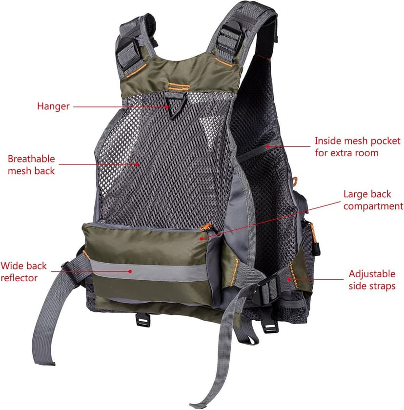 BASSDASH Strap Fishing Vest Adjustable for Men and Women, for Fly Bass Fishing and Outdoor Activities