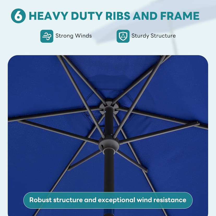 OLIXIS 7.5ft Patio Umbrella with Tilt and Crank Button & 8 Sturdy Ribs Waterproof, Patio Table Umbrella Perfect for Poolside, Terrace, Beach and Outdoor Restaurant, Blue
