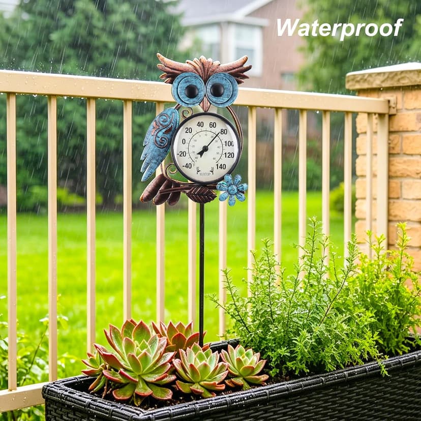 No Battery Needed Garden Stake Wall Art Gifts Idea Waterproof MUMTOP Outdoor Thermometer, Owl Outside Decor for Patio, Yard and Garden B09XB9V83S