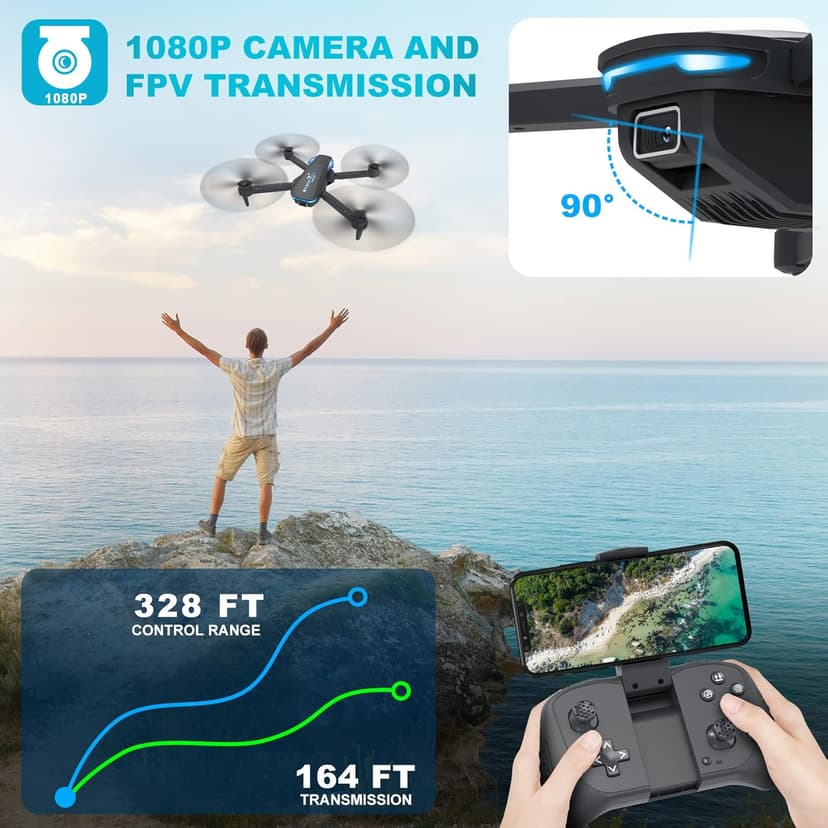 Drone with 1080P Camera for Beginners and Adults, Foldable Remote Control Quadcopter with Voice Control, Gestures Selfie, Altitude Hold, One Key Start, 3D Flips, 2 Batteries, Toy for Beginners