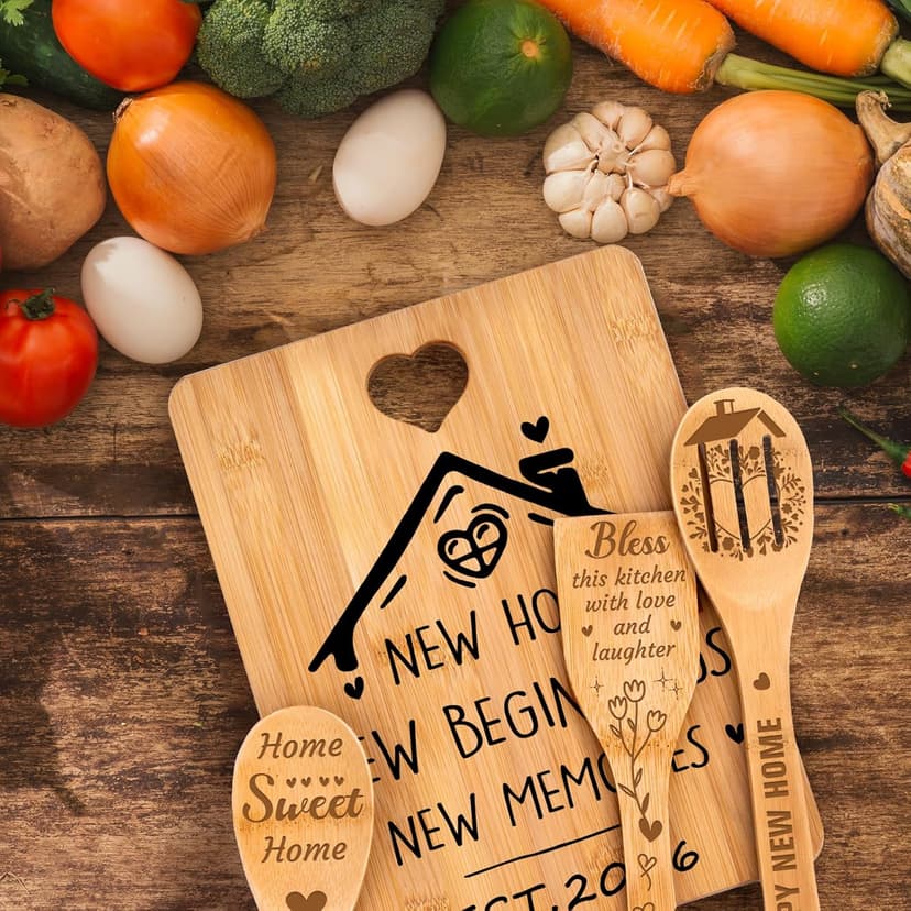 House Warming Gifts New Home - "New Home, New Beginnings, New Memories" Engraved Bamboo Housewarming Gifts New Home Cutting Board Set, 2026 House Warming Gifts.
