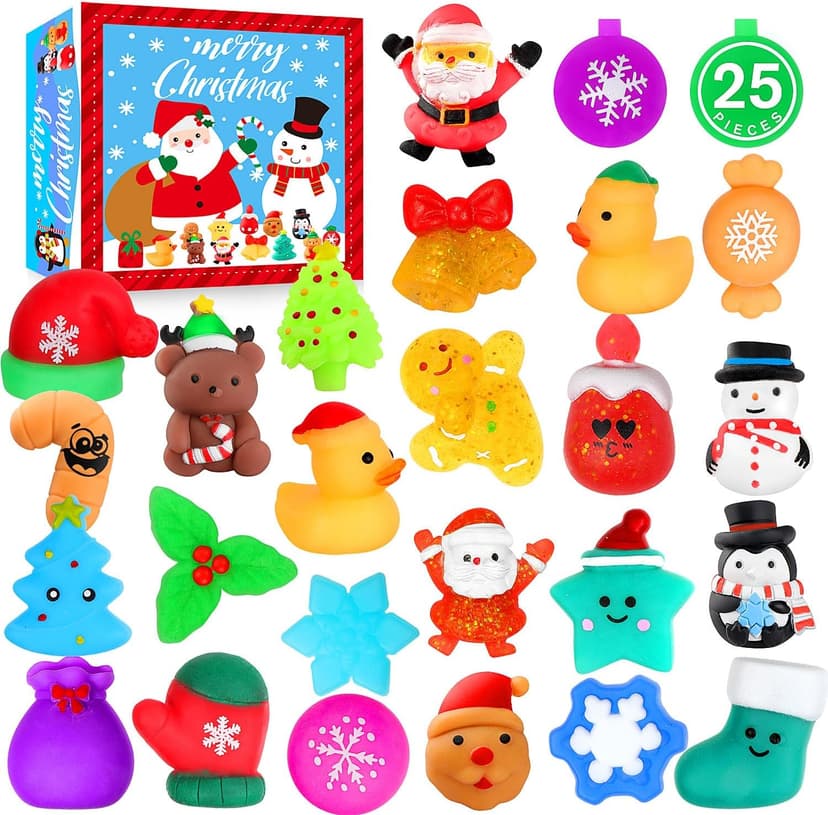 LIAM&AVA Christmas Squishy Toys, 25 PCS Mochi Squishies Bulk Toy for Girls Boys Kids, Christmas Party Favors, Christmas Fidget Sensory Goodie Bags Filler Gifts Decorations
