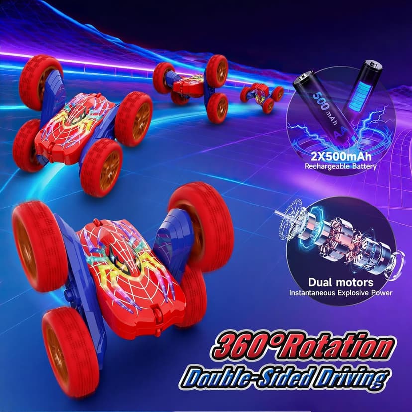 360°Flip Remote Control Car Toys for 3-12 Boy Toys, 4WD RC Cars Double-Sided with Glowing Hero Eyes & Legs, 2.4GHz Drift RC Stunt Race Car, Christmas Birthday Gifts for Boys Age 3 4 5 6 7 8 9 10 11 12