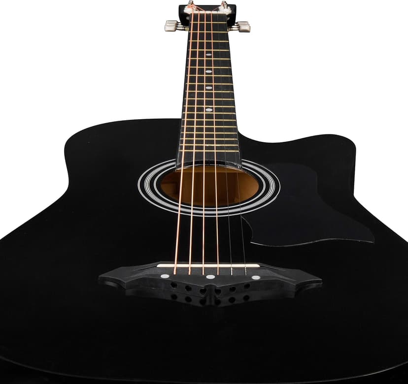 Joymusic 38 inch black beginner acoustic guitar,bundle with a strap with picks holder,digital tuner, set strings, capo,cleaning cloth,6 picks,gig bag.（JG-38C,BK）