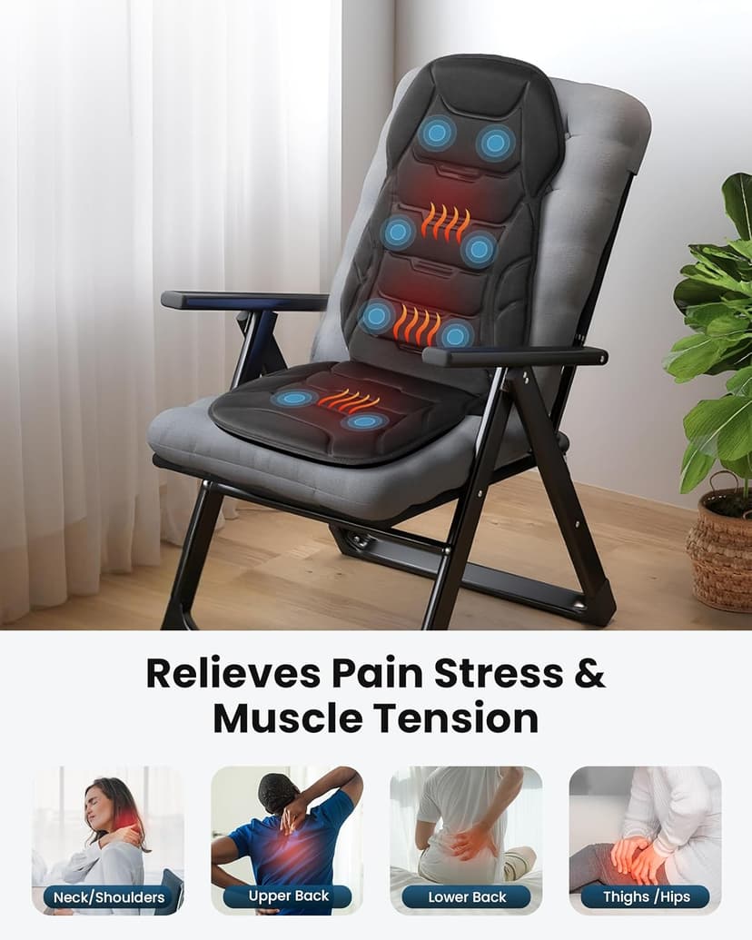 COMFIER Back Massager with Heat, Vibration Massage Seat Cushion with 8 Massage Nodes & 5 Modes, Adjustable Chair Massager Pad for Home Office, Heated Chair Pad, Father‘s Day Gift for Dad