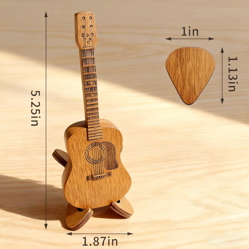Doyyi Wooden Music Accessory Case with 3 Guitar Picks, Portable Holder and Storage Box for Plectrums - Thoughtful Gift for Guitar Players