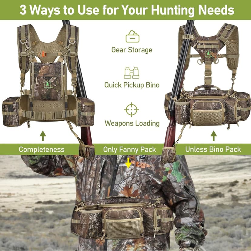 Hunting Fanny Pack for Men, Camo Waist Pack for Hunter, Fanny Hunting Backpack with Rifle, Shotgun, and Bow Holder (Fanny Pack Upgrade)