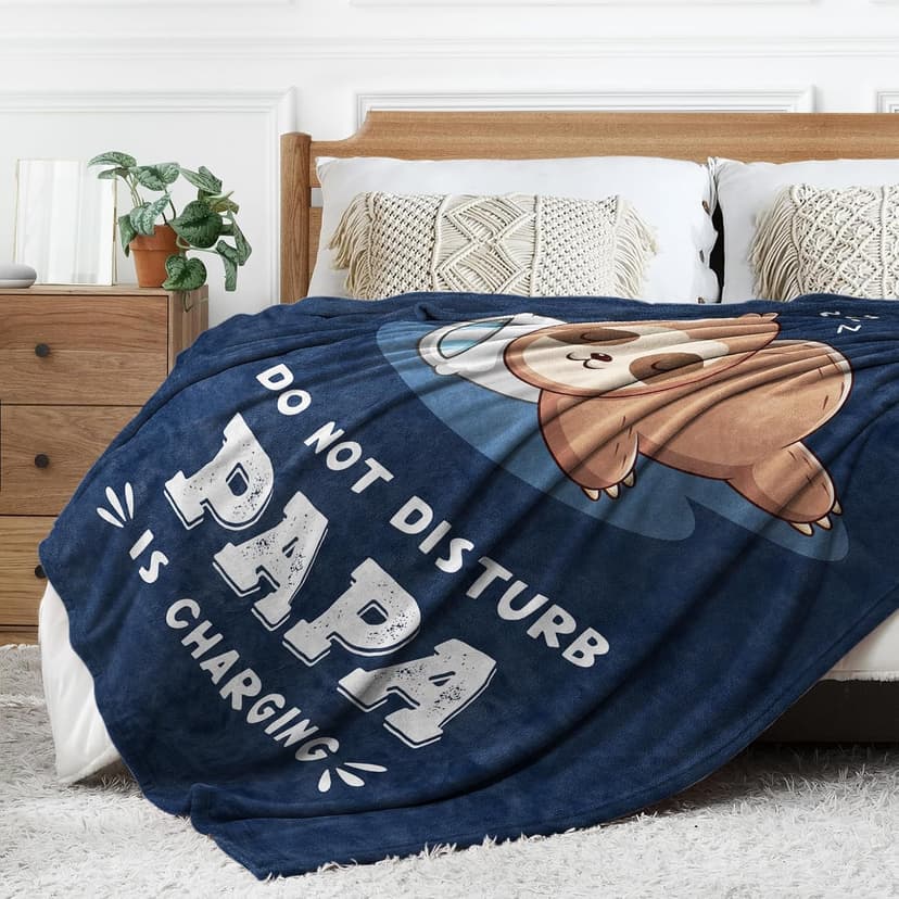 Papa is Charging Sloth Blanket 60" x 50", Grandpas Gifts for Christmas Fathers Day, Soft Sloth Throw Blanket for Grandpa Leebbsin Funny Gifts for Papa, Birthday Gifts for Papa Blanket B0G6KL3Z1Q
