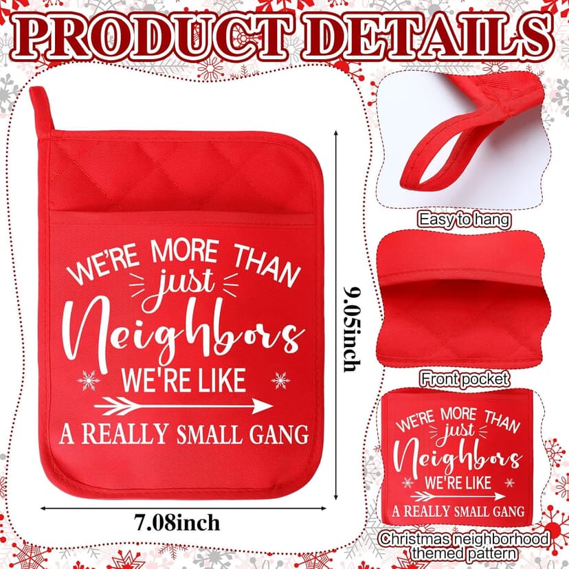 12 Pcs Christmas Neighbor Gifts Red Potholders with Pocket Pad Oven Hot Mitts Cookie Bag Pot Holder Christmas Kitchen Gift Cooking Baking for Neighbor Gift Housewarming Idea