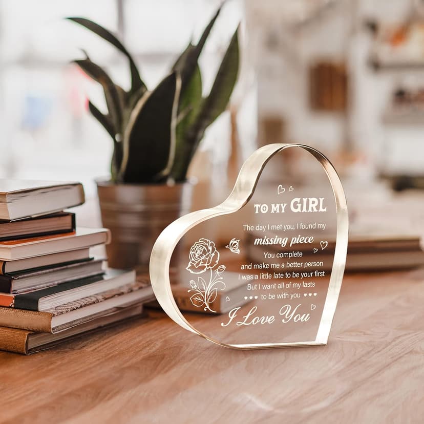 Gifts for Girlfriend, Girlfriend Birthday Gifts Ideas, To My Girl Heart Shaped Acrylic Block, I Love You Presents for Her, Valentines Day Christmas Idea for Her GF Wife