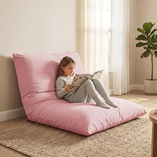 3 in 1 Kids Bean Bag Chair Bed for Kids or Adults, Convertible Chair Folds from Bean Bag Sofa to Lounger, Child Floor Sofa for Gaming, Reading, Floor Mattress with High-Density Foam (Pink)