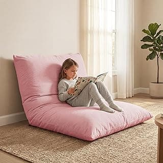 3 in 1 Kids Bean Bag Chair Bed for Kids or Adults, Convertible Chair Folds from Bean Bag Sofa to Lounger, Child Floor Sofa for Gaming, Reading, Floor Mattress with High-Density Foam (Pink)