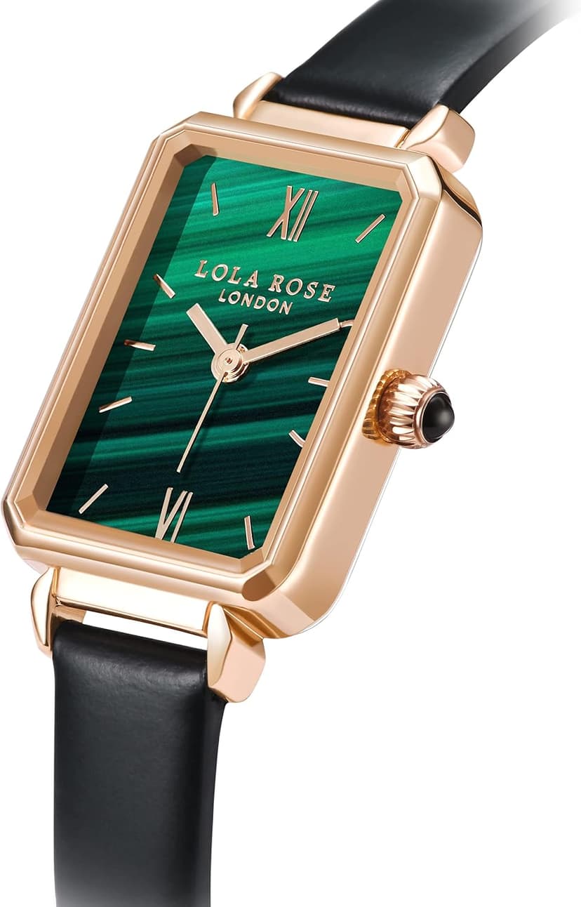 Lola Rose Dainty Women's Wrist Watch: Green Malachite Dial, Wrapped by Stylish Gift Box, Elegant Present for Ladies and Loved Ones