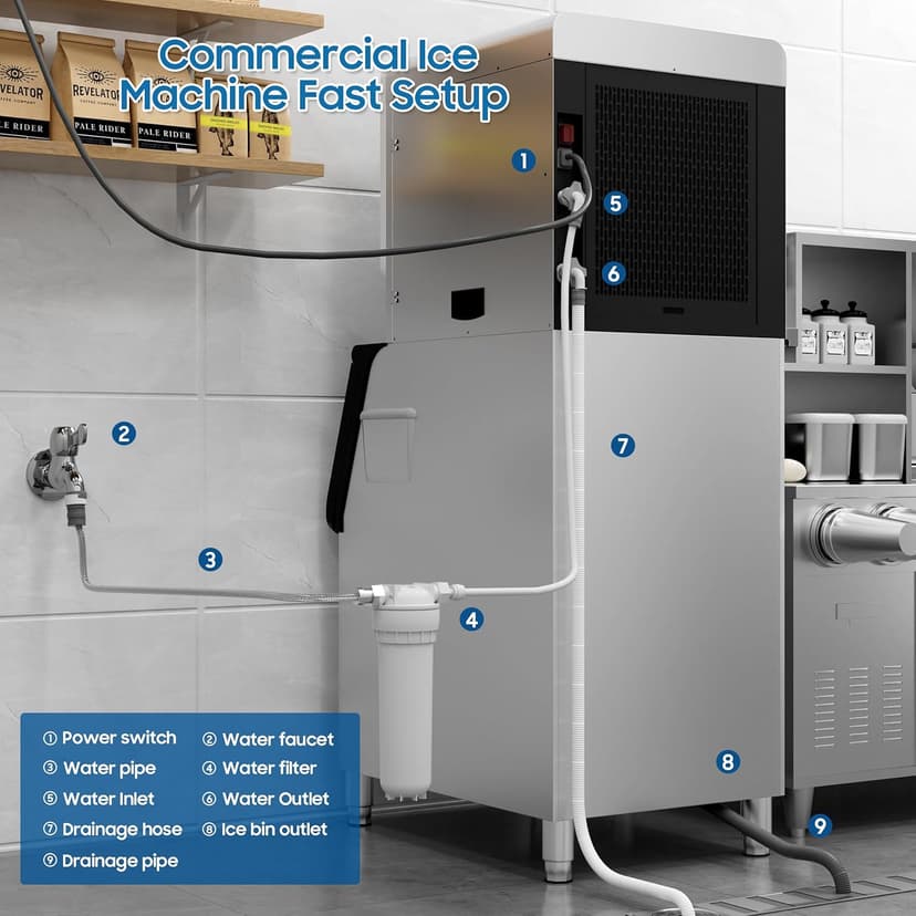 Commercial Ice Maker Machine 700 Lbs/24H Industrial Ice Maker Machine Commercial Ice Machine with 400Lbs Storage, Ice Ready in 5-12 min, Stainless Steel Ice Maker for Bar Cafe Business Restaurant