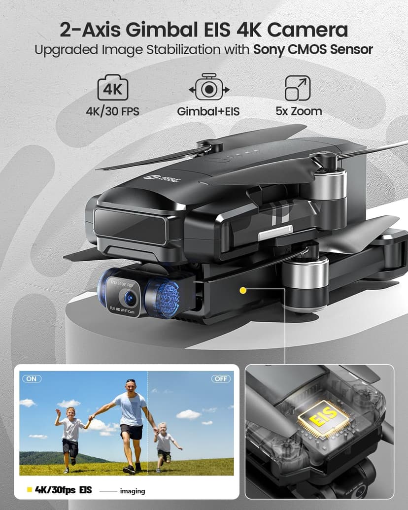 Holy Stone HS600 2-Axis Gimbal Drones with Camera for Adults 4K EIS, Integrated Remote ID, 20000 FT Range Transmission, GPS Drone with Brushless Motors, 4K/30FPS, Follow Me, Level 6 Wind Resistance