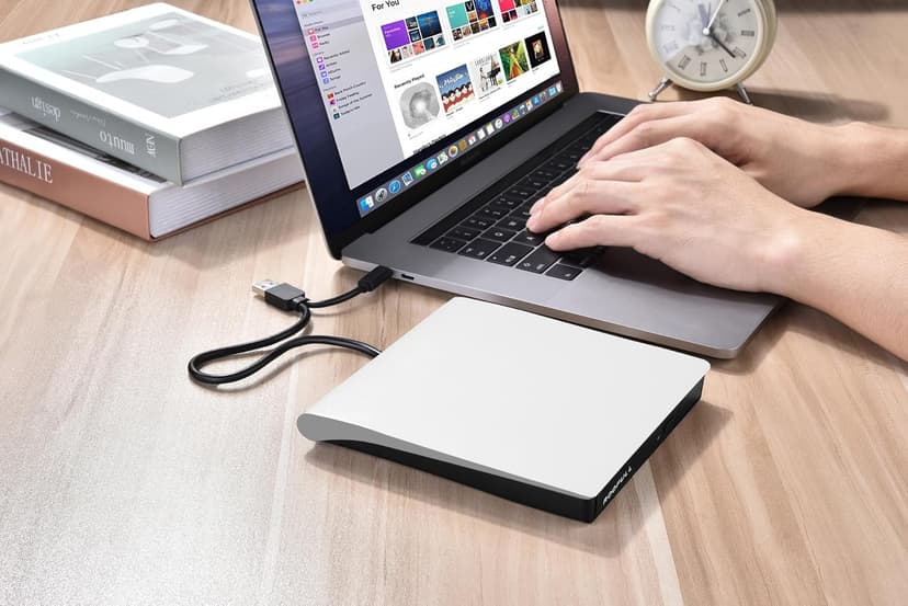 ROOFULL External CD DVD Drive for Mac Laptop, USB 3.0 & USB-C CD DVD Reader Writer Burner Player ROM/RW Portable Optical Disc Drive for Apple MacBook Pro, iMac, Windows 11/10/8/7 Computer PC, White