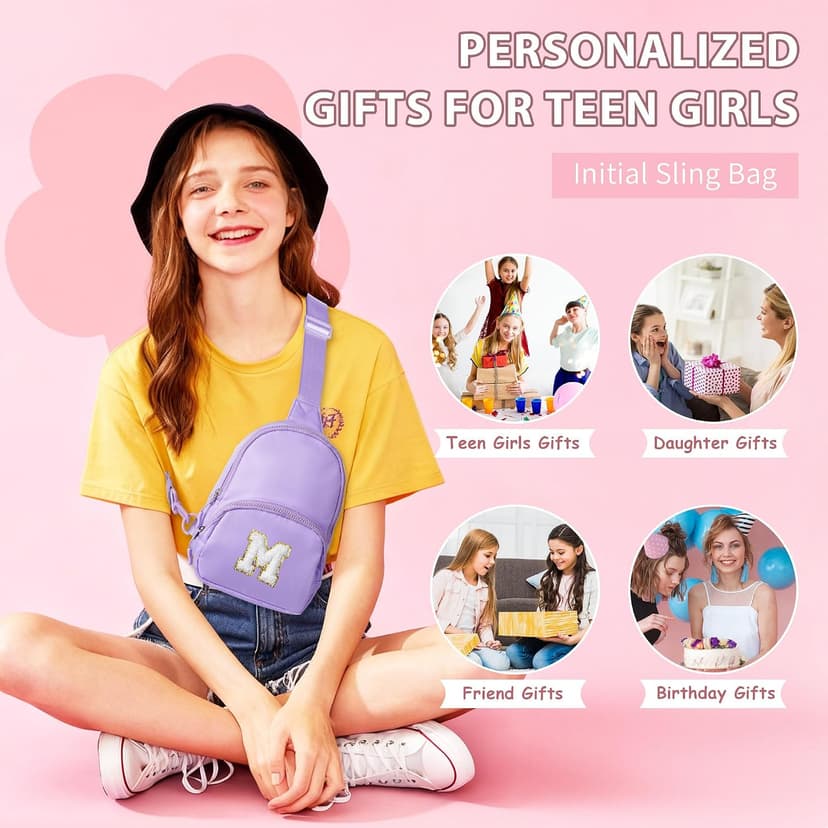 Gifts for Teen Girls Kids, Birthday Gifts for Daughter Sister, Initial Crossbody Bag Sling Bag, Teens Girls Kids Birthday YOOLIFE Teen Girls Kids Gifts for 6 7 8 9 10 11 12 13 Year Old Girl, Pink A B0FNM68MPQ
