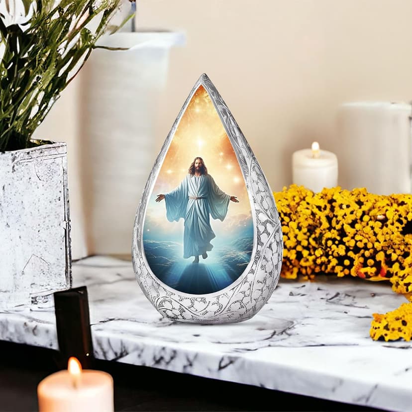Jesus Christ Small Urn for Ashes Adult Male & Female - Straight Drop Burial Urns for Adult Human Ashes - Remembrance Gift for Loss of Husband - Decorative Cremains Holder (3 Inch) B0FBRT54QK