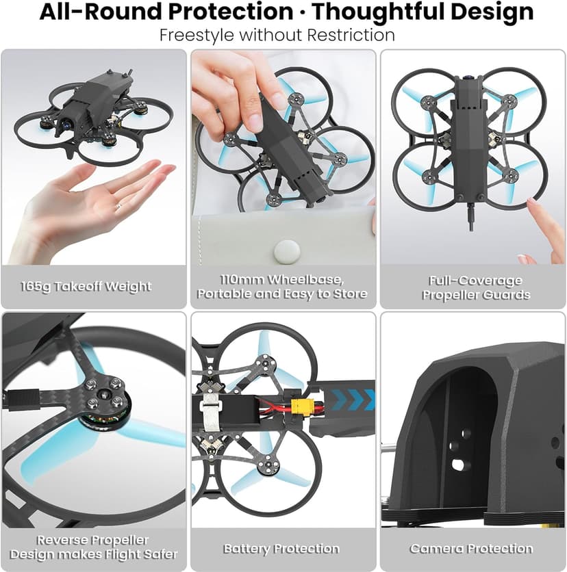 FPV Racing Drone for Beginners, F108 2.5 Inch FPV Drone Kit with Optical Flow Positioning, Equipped with T8S 8 Channel 2.4GHz RC Pocket Sized Portable Transmitter,Easy to Fly RTF FPV Drone