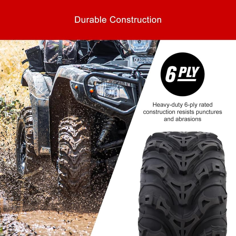 Tusk Mud Force ATV Tire Set – 25x8-12 Front & 25x10-12 Rear – Durable Off-Road Quad Tires Set of 4
