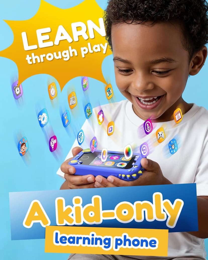 KOKODI Kids Smart Phone Toys, Birthday Gifts Idea Dinosaur Toys for 3 4 5 6 7 8 Year Old Boys, Touchscreen HD Digital Dual Video Camera, Preschool Learning Toy for Kids 3-5 Travel Trip Activity (Blue)