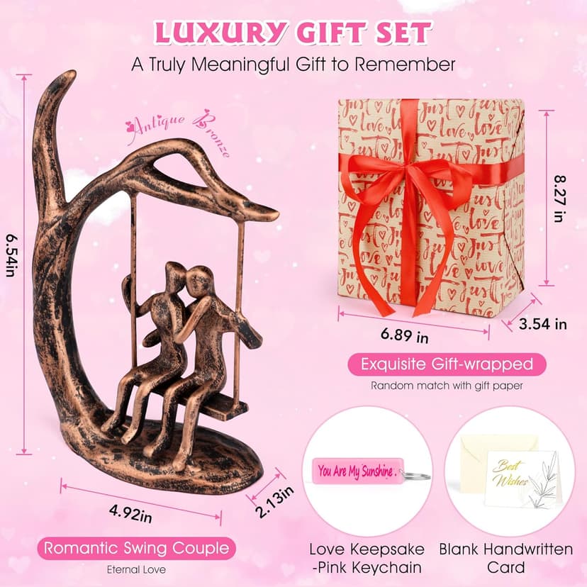 Anniversary Wedding Gifts for Couple/Her - Romantic Couple Statue in Love, Antique Bronze Metal Figurine Sweet Loving Together Iron Sculpture Decor, Gifts for Wife Husband Christmas