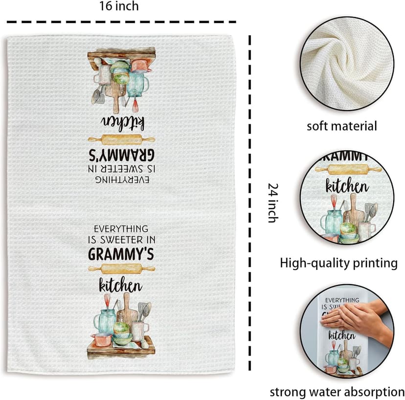 Grammy's Kitchen Towels, Gifts for Grammy Grammie Hand Towels, Grammy Christmas Dish Towels Tea Towels for Kitchen, Best Grammy Gifts, 16x24inch