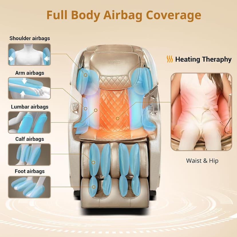 MYNTA Massage Chair Full Body with Heat, Zero Gravity SL-Track 3D Massage Chairs with Thai Stretching, 12 Modes,12 Massage Techniques, Calf & Foot Massage, Wireless Charging, White Noise