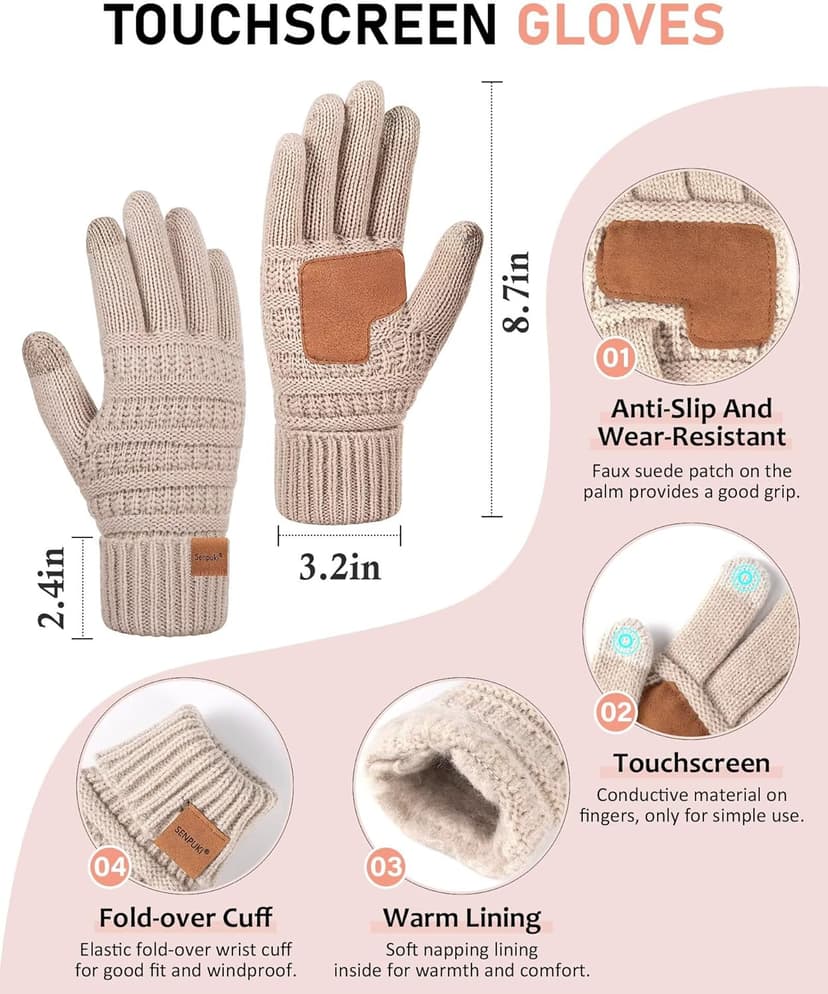 Womens Winter Beanie Hat Scarf Gloves Headband Set, Slouchy Beanie Ear Warmer Knit Scarf Touchscreen Gloves Warm 4 Gift Set