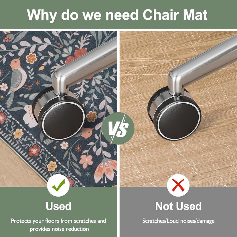 Anidaroel 48"x60" Office Chair Mat for Hardwood Floor/Tile, Black Floor Mat for Office Chairs, Anti-Slip Floral Under Desk Rug for Rolling Chairs, Bird Bug Low Pile Desk Chair Mats for Hardwood