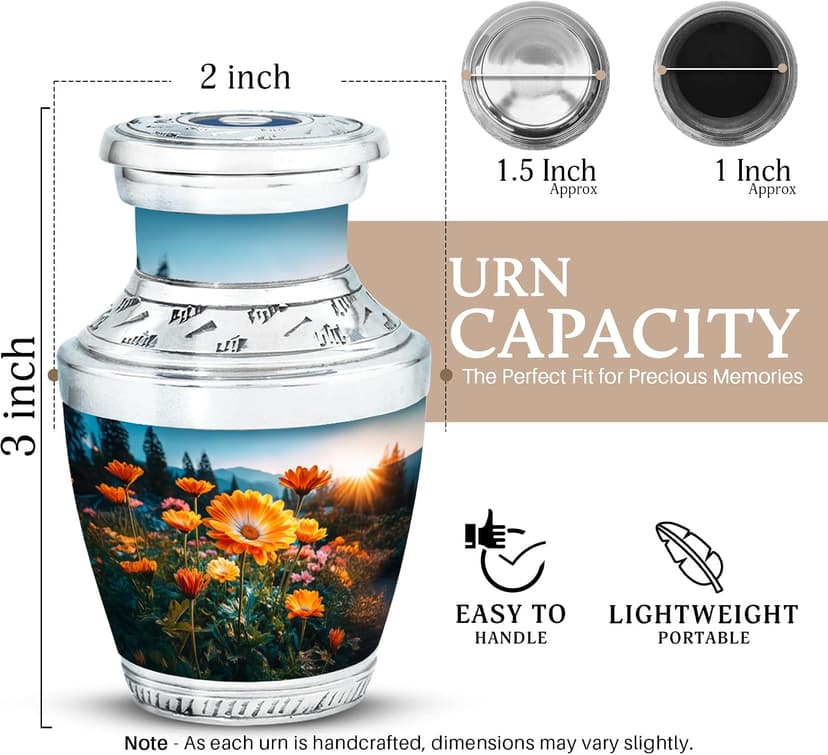 Orange Floral Memorial Urn for Ashes - Cremation Urn for Male & Female Ashes - Burial Urns for Mom Dad - Funeral for Human Remains Men & Women - Memorial Gift - Small Keepsake 3 Inch B0FT8MXB2T