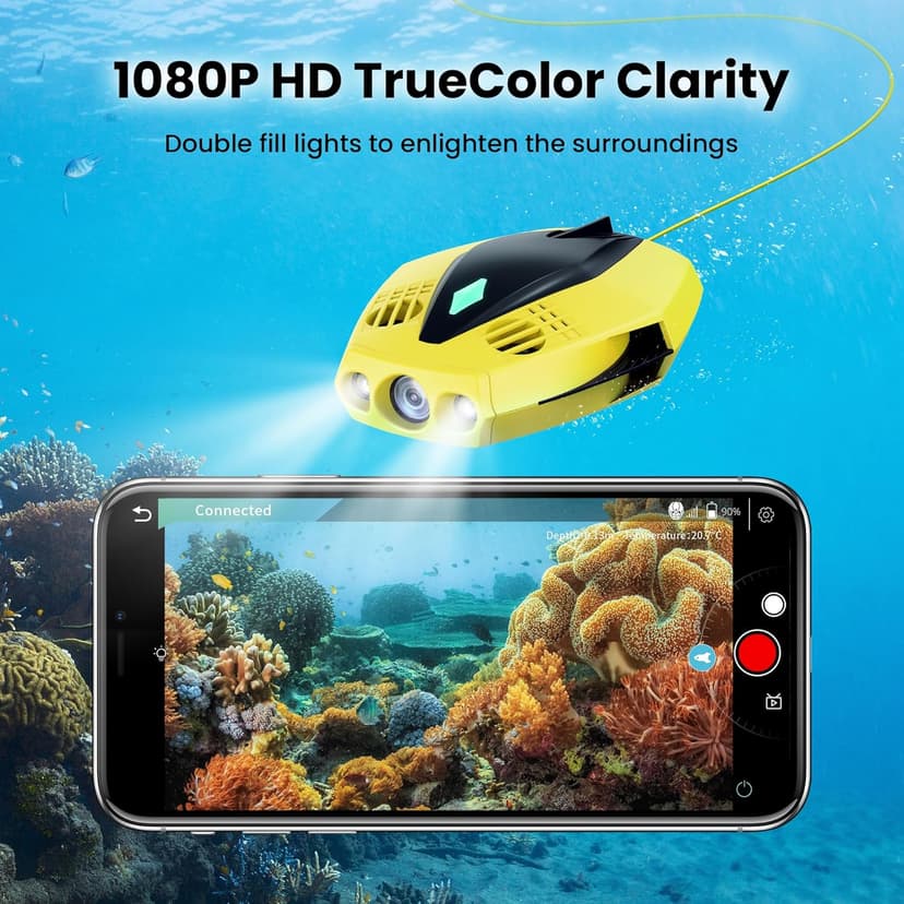 Chasing Dory Underwater Drone - Palm-Sized 1080p Full HD Underwater Drone with Camera for Real Time Viewing, APP Remote Control Purple (Yellow)