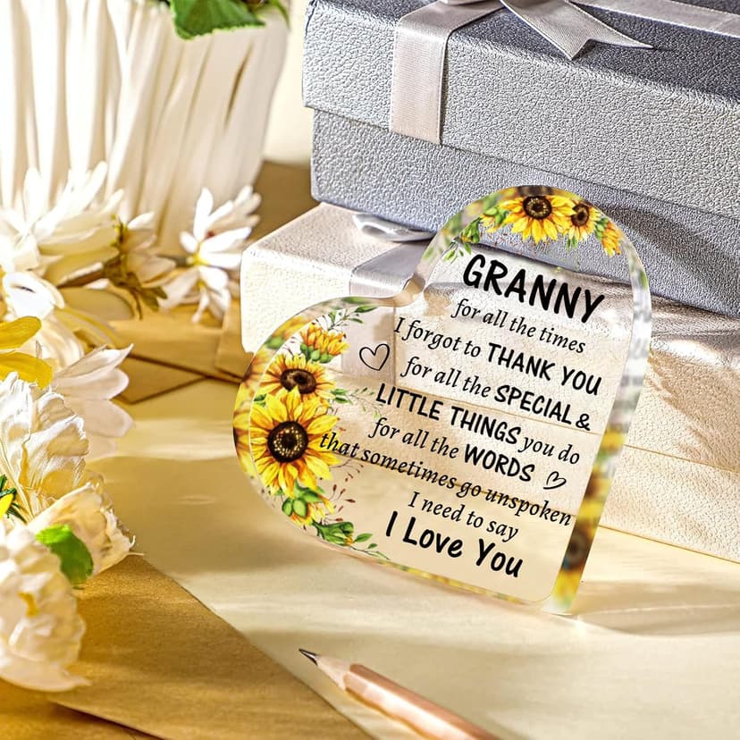 to My Granny Paperweight Presents Christmas Mothers Day Valentines Day Gifts for Granny Grandma Grandmother Granny Birthday Gifts from Grandkids, Acrylic Heart Sign B0DX1K6CCJ