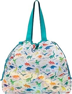 Extra Large Beach Toy Bag with Drawstring - Lightweight Mesh Tote Bag for Sand Toys, Beach Swinmming Pool Essentials, Dino Green