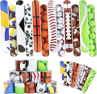 Sports Slap Bracelets Set 48 Counts Sports Party Favors Football Basketball Soccer Baseball Volleyball Tennis Accessories Party Favors Bracelets Wristbands Football Party Supplies Classroom Prize