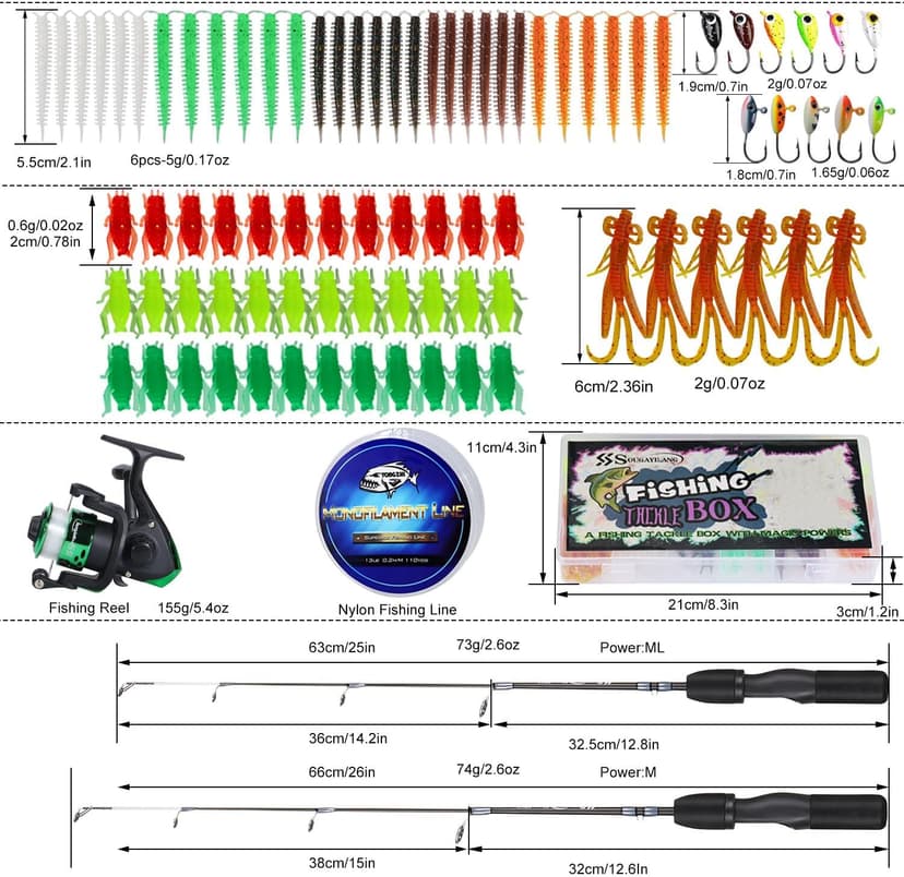 Sougayilang Ice Fishing Rod and Reel Set, Ice Fishing Includes Ice Jigs, Lures, and Essential Tackle,27" Medium/Light Power Ice Spinning Rod,EVA Foam Grip Handle