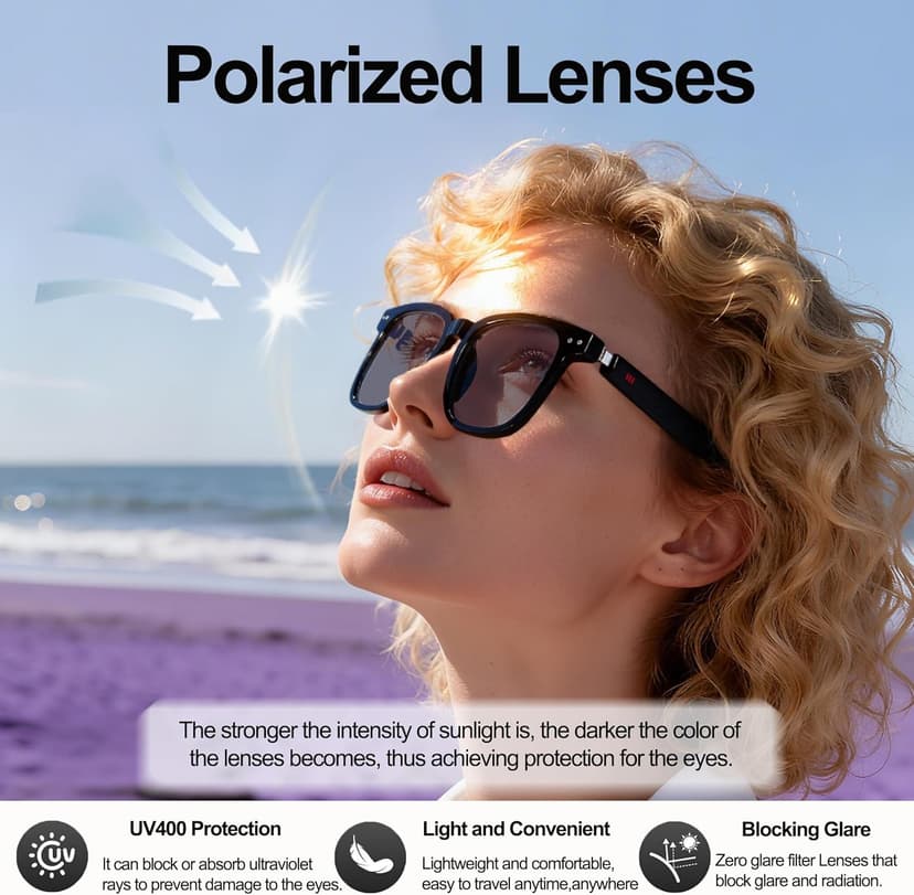 AI Smart Wireless Bluetooth Translation Glasses for Men/Women with Speakers/Bluetooth&140+ Languages Translation Sports/Travel/Drive/Busniess (C1+AI+Color Change Lenses+Black)