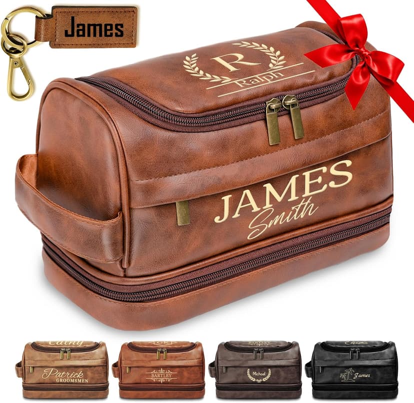 Personalized Toiletry Bag for Men, Custom Toiletries Bag Gifts for Men, Him, Birthday, Anniversary, Graduation, Groomsmen, Dad, Husband, Boyfriend, Leather Engraved Travel Cosmetic Shaving Hygiene Bag B0DZ6SCD7C