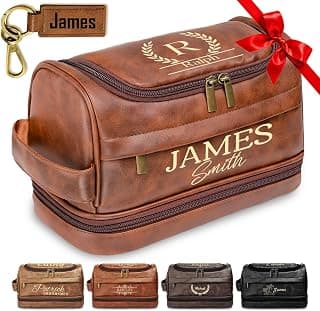 Personalized Toiletry Bag for Men, Custom Toiletries Bag Gifts for Men, Him, Birthday, Anniversary, Graduation, Groomsmen, Dad, Husband, Boyfriend, Leather Engraved Travel Cosmetic Shaving Hygiene Bag B0DZ6SCD7C