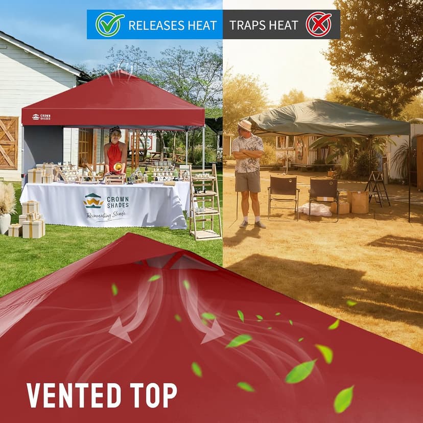 CROWN SHADES 10x10 Pop Up Canopy with 1 Side Wall - Beach Tent with One Push Setup - Outdoor Sun Shade for Events, Parties, Camping - Gazebo with STO-N-Go Cover Bag (Red)