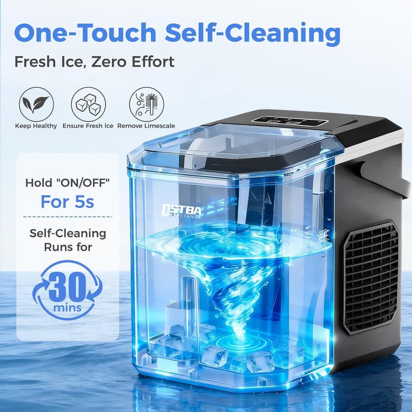 OSTBA Countertop Ice Maker Machine, Portable Ice Maker Makes 9 Bullet Ice Cubes in 6 Minutes, 26Lbs/Day Ice Makers Countertop with Self-Cleaning, Compact Mini Ice Maker for Home Kitchen RV Party
