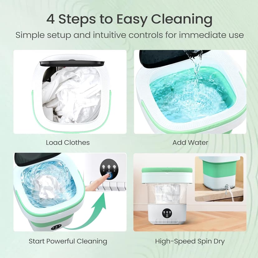 Portable Washing Machine - 16L Mini Foldable Washer with Spin Basket, Deep Cleaning for Small Clothes & 3 Cleaning Modes, Collapsible Laundry for Apartment, Dorm, Hotel, RV and Travel (Green)